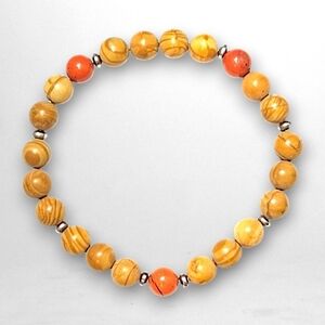 Wooden Jasper 8mm Natural Gemstone Bead 8 Inch Stretch Bracelet